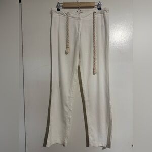 Gala Women's off white natural Linen Rayon Pants with Rope Detail Large